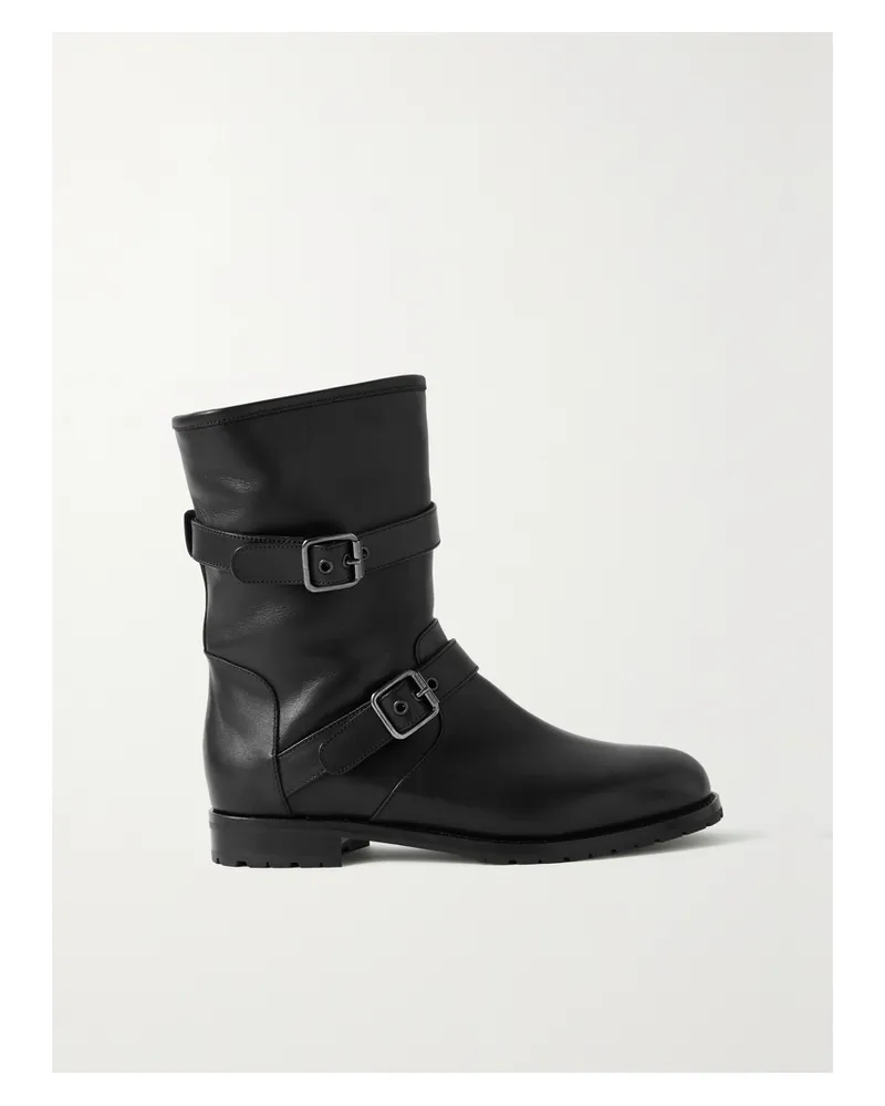Manolo Blahnik Sulaltra Lederstiefel Mit Schnallen Und Shearling-futter - Schwarz Schwarz