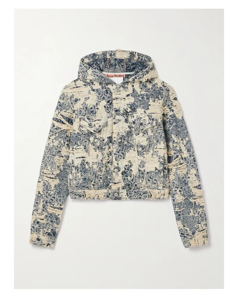 Acne Studios Jeansjacke Aus Bio-denim Mit Jacquard-muster In Distressed-optik Mit Kapuze - Grau Grau