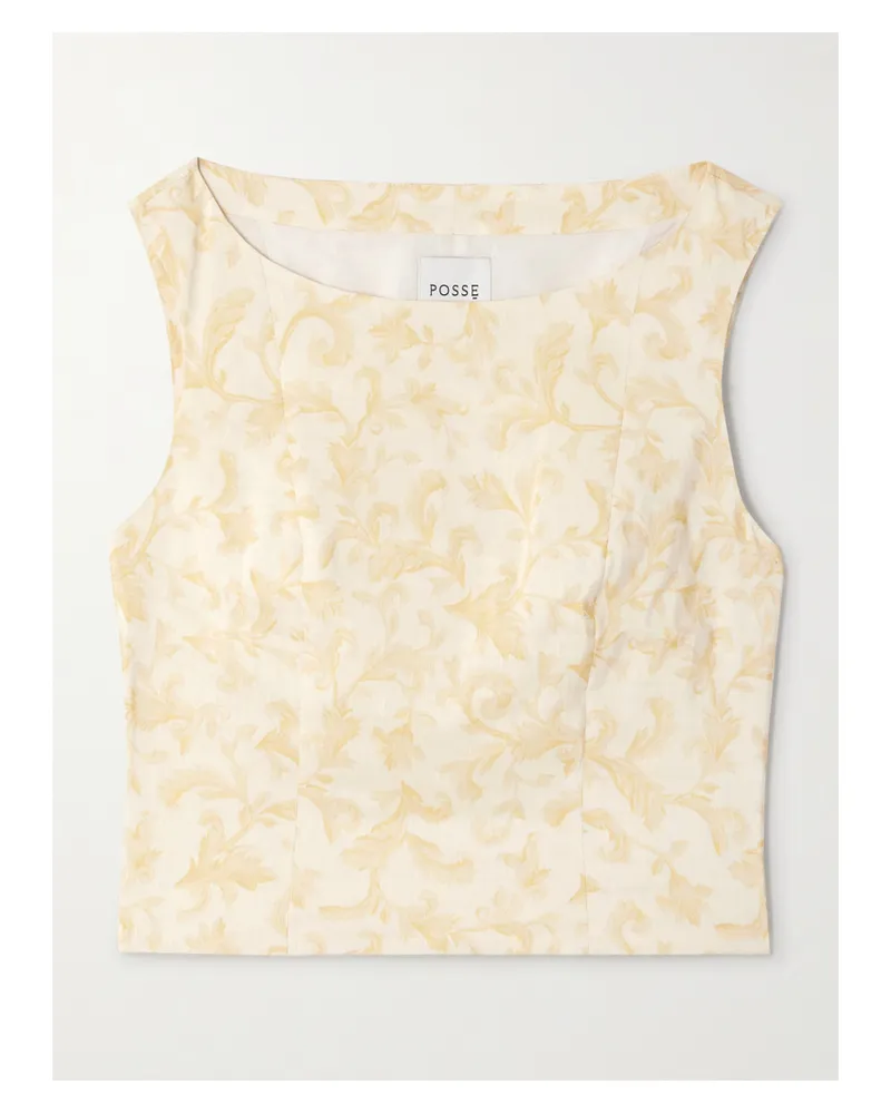 Posse Isla Floral-print Linen And Silk-blend Top - Yellow Yellow