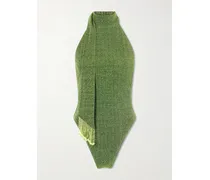 Lumière Scarf-detailed Embellished Metallic Swimsuit - Green