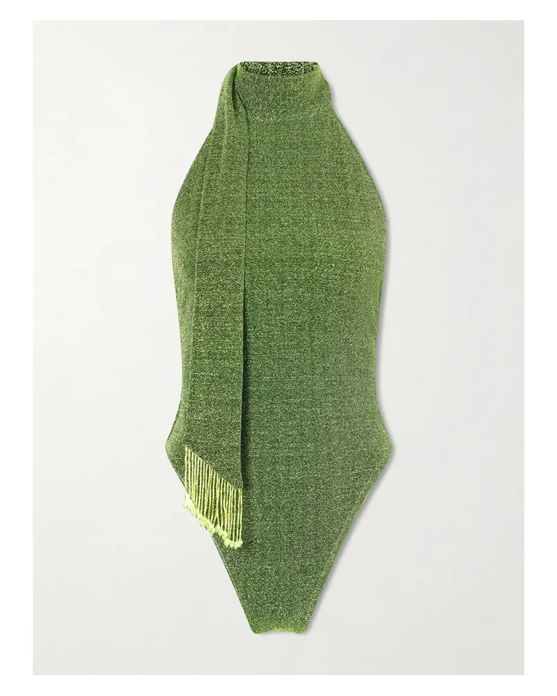 Oséree Lumière Scarf-detailed Embellished Metallic Swimsuit - Green Green