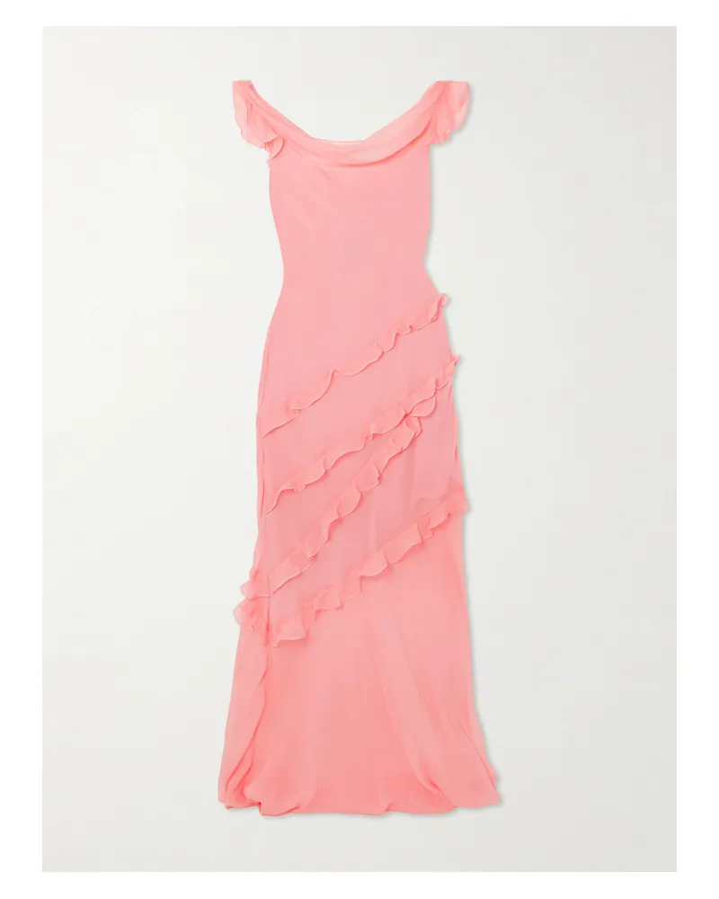 Saloni Renu Robe Aus Krepon Aus Einer Seidenmischung Mit Volants - Pink Pink