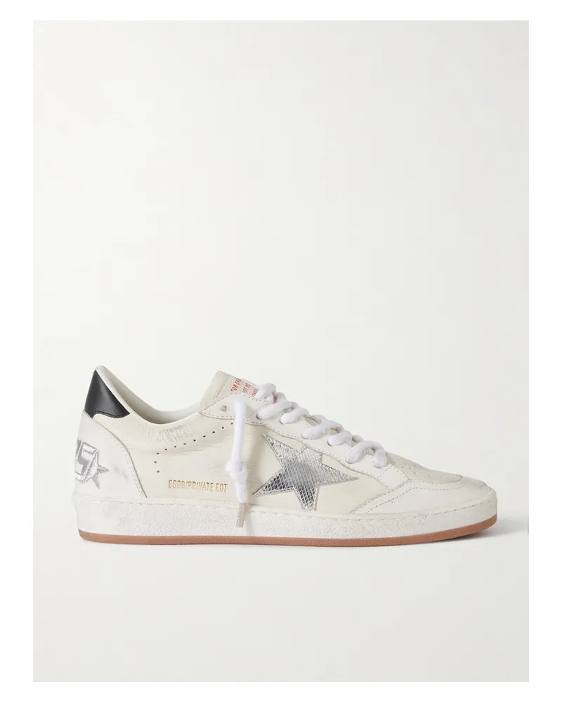 Golden Goose Ball Star Sneakers Aus Leder Mit Besätzen In Metallic-optik Und Distressed-details - Weiß Weiß