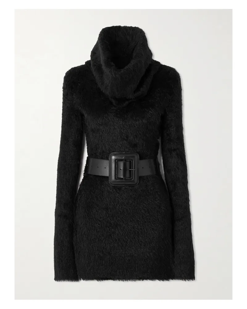 Balenciaga Belted Brushed-knit Turtleneck Mini Dress - Black Black