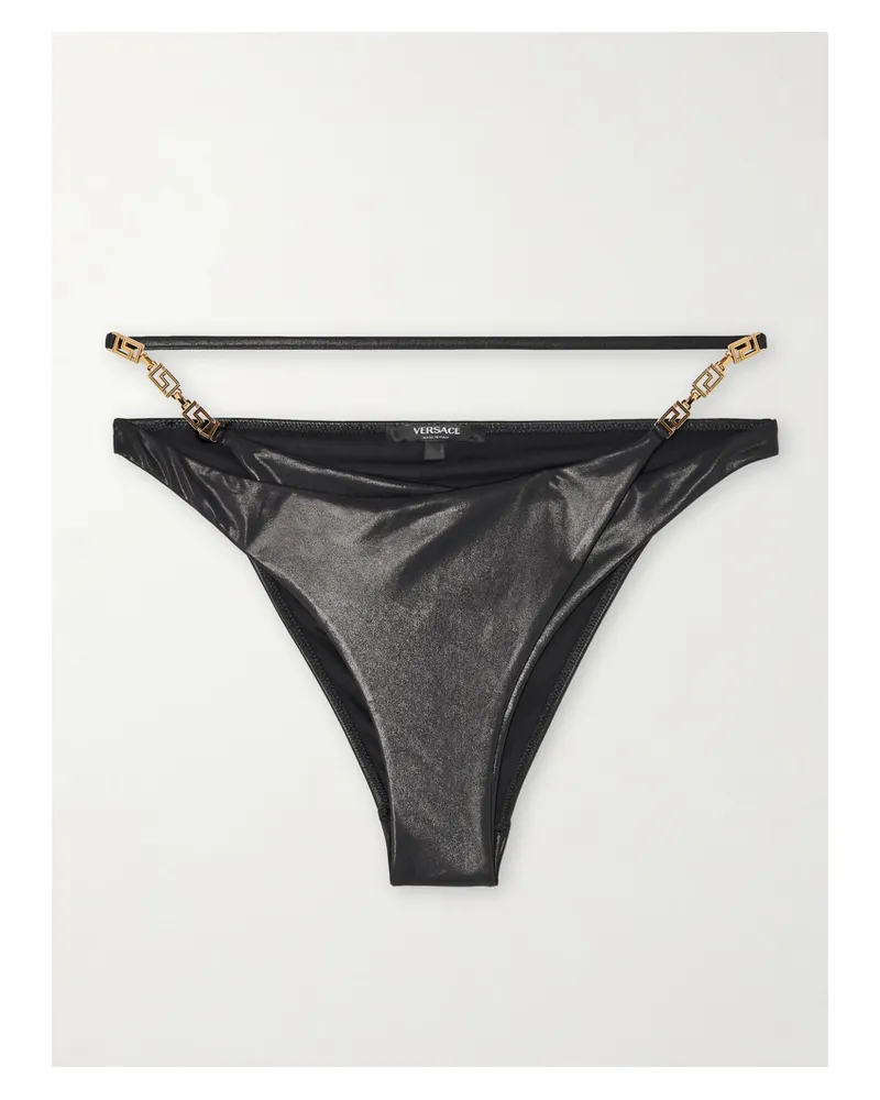 Versace Bikini-höschen Mit Verzierungen Und Cut-out In Metallic-optik - Schwarz Schwarz