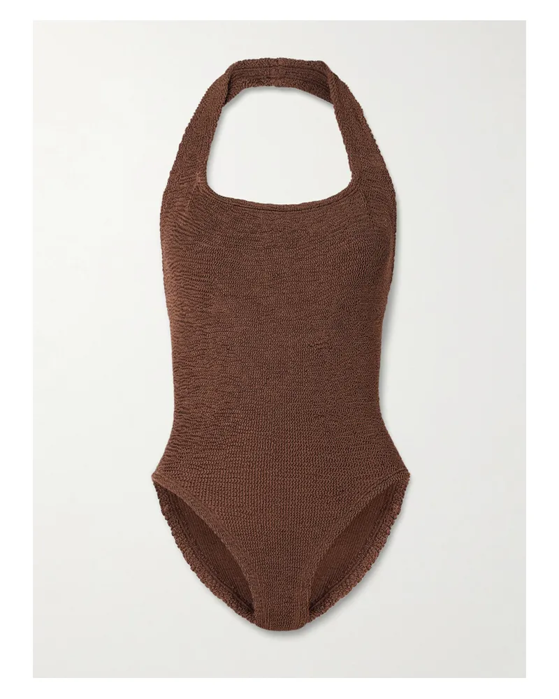 Hunza G Sandy Neckholder-badeanzug Aus Seersucker - Braun Braun