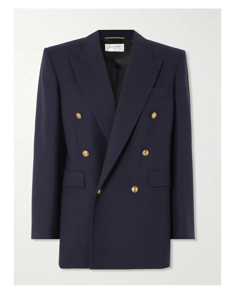Saint Laurent Oversized Double-breasted Grain De Poudre Wool Blazer - Blue Blue