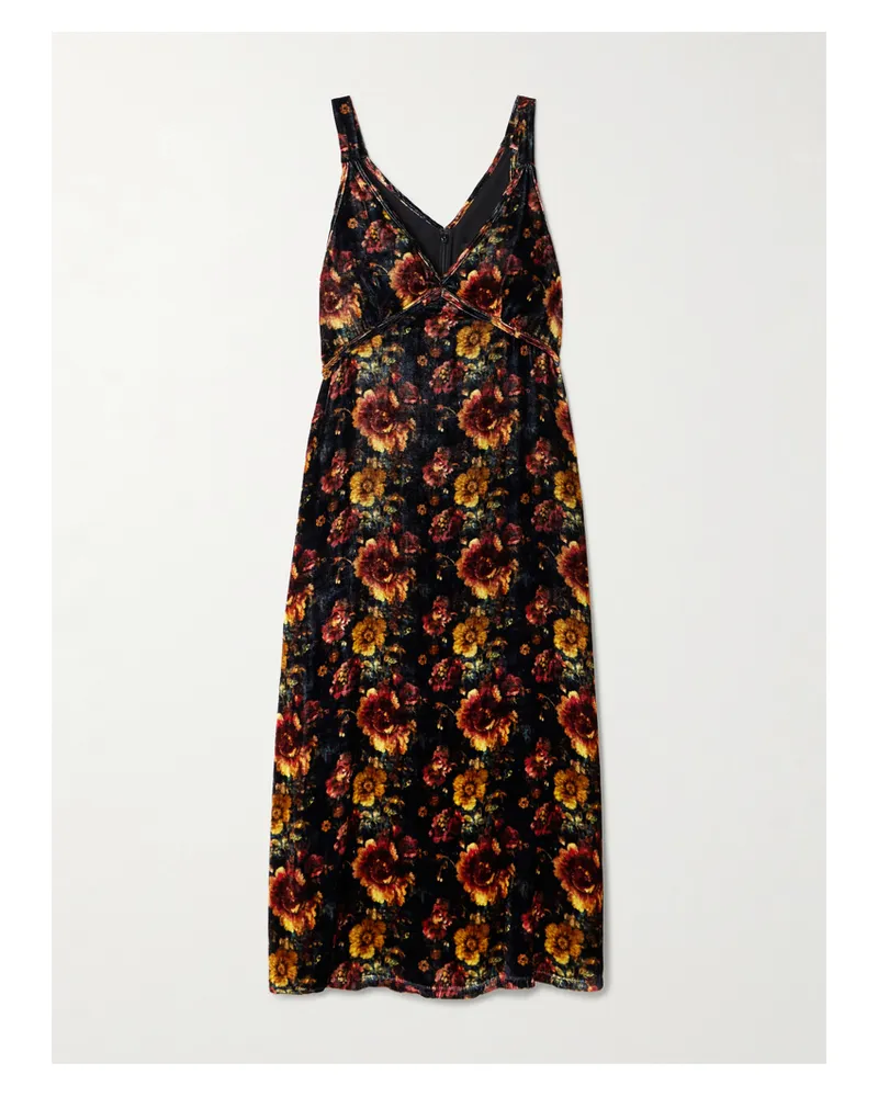 R13 Floral-print Velvet Midi Dress - Black Black