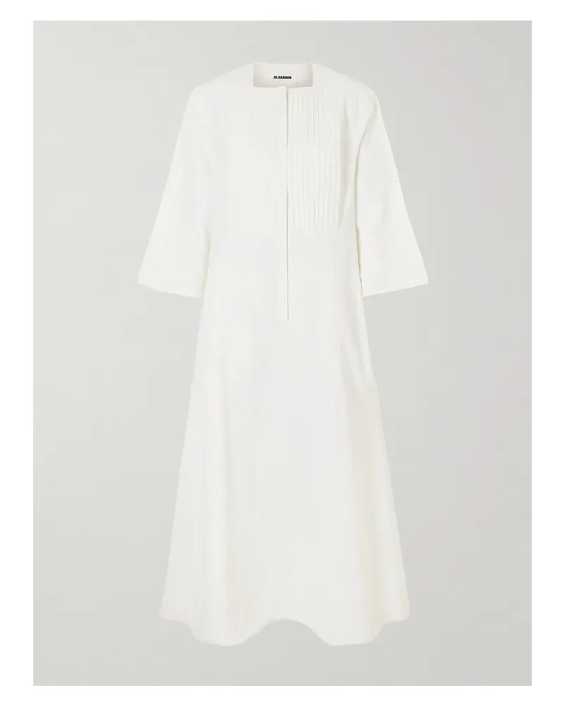 Jil Sander Pleated Linen Maxi Dress - White White
