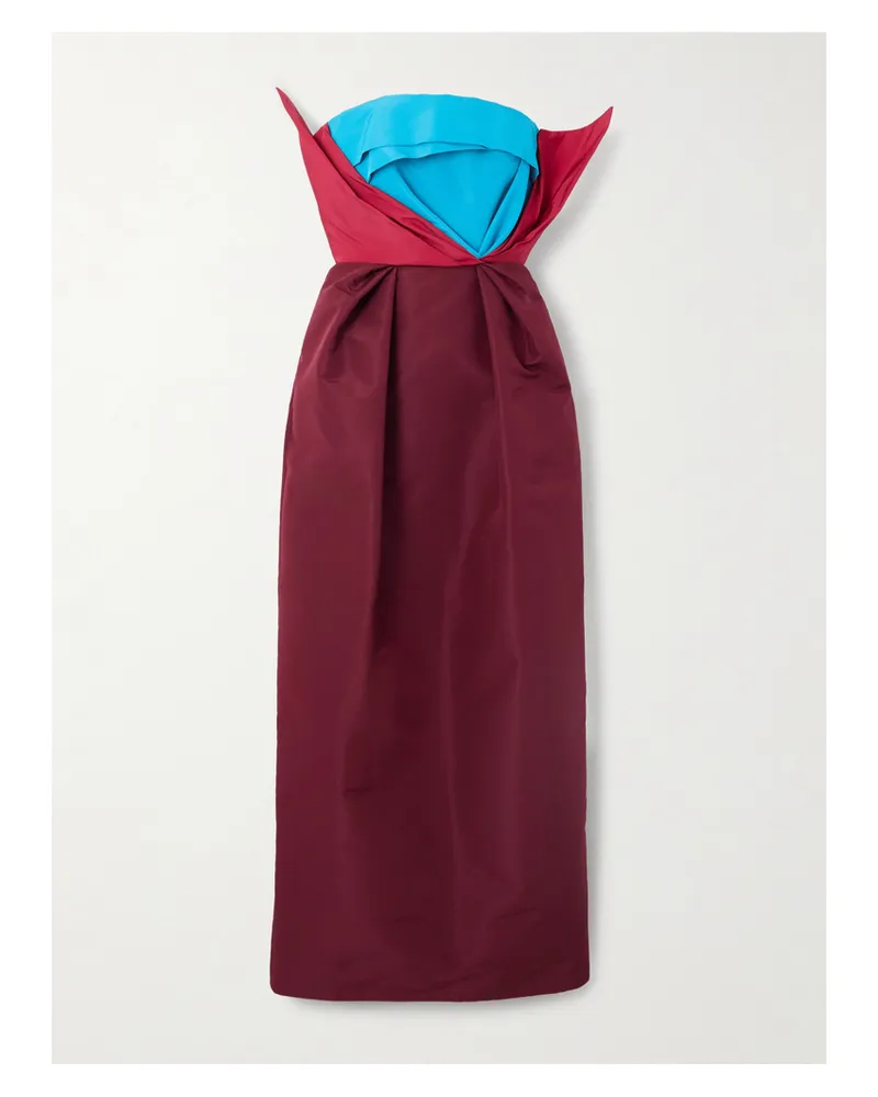 Christopher John Rogers Strapless Color-block Silk-taffeta Gown - Burgundy Burgundy