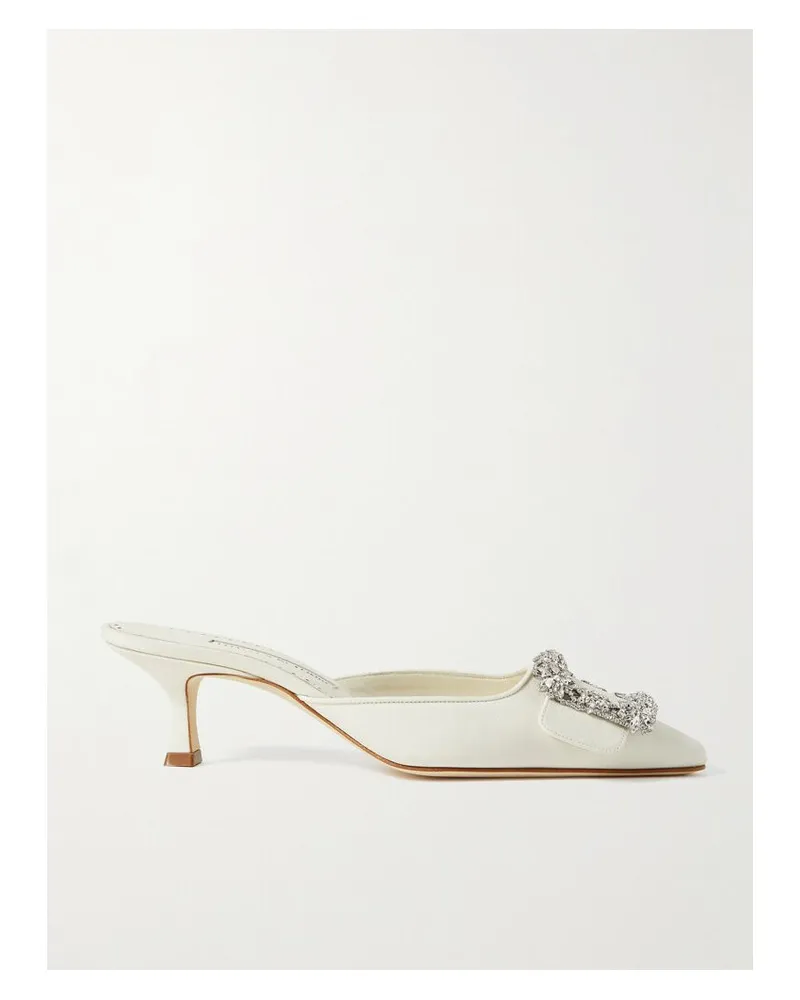 Manolo Blahnik Maysale 50 Mules Aus Crêpe De Chine Mit Schnalle - Weiß Weiß