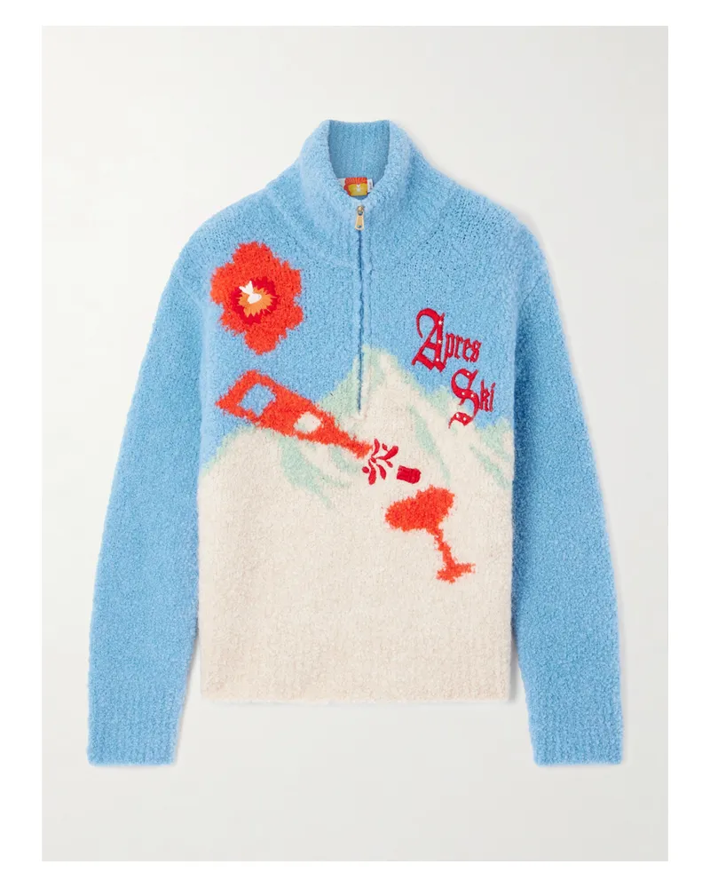 WE NORWEGIANS Markarian Pullover Aus Besticktem Bouclé Mit Halbhohem Reißverschluss - Blau Blau