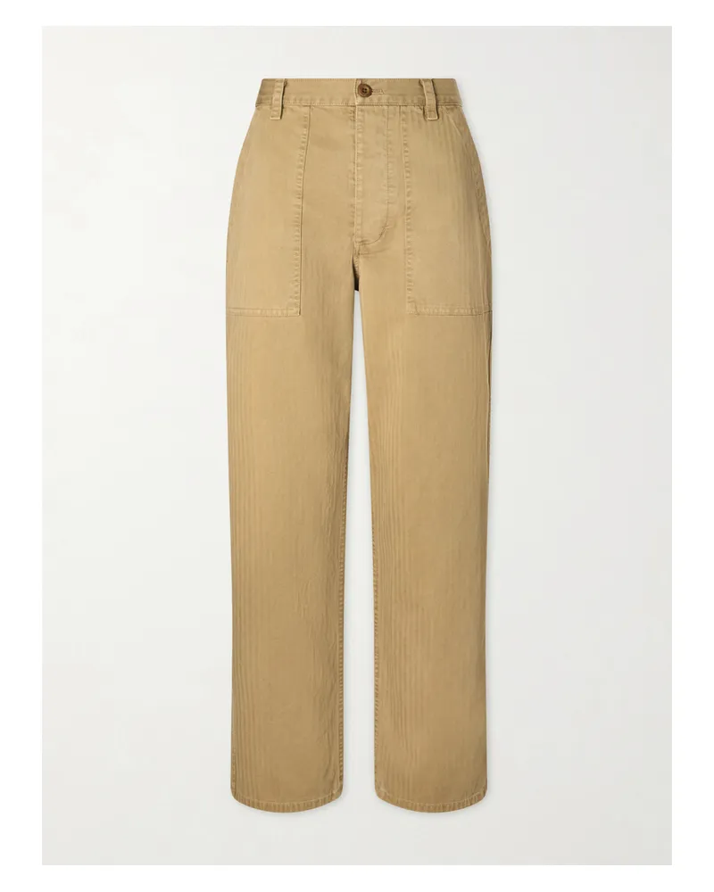 Nili Lotan Earl Herringbone Cotton Straight-leg Pants - Neutrals Neutrals