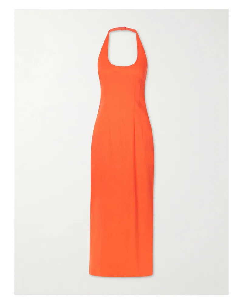 SIR Elodie Linen-blend Halterneck Midi Dress - Orange Orange