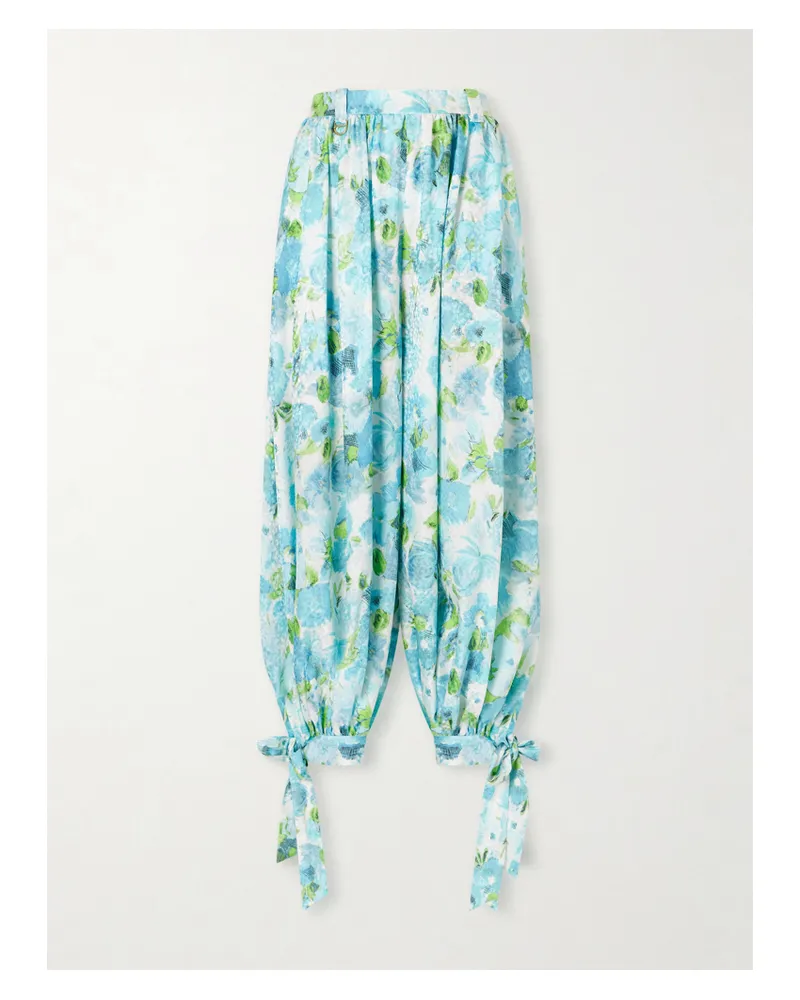 Chloé Floral-print Silk-jacquard Cropped Pants - Blue Blue