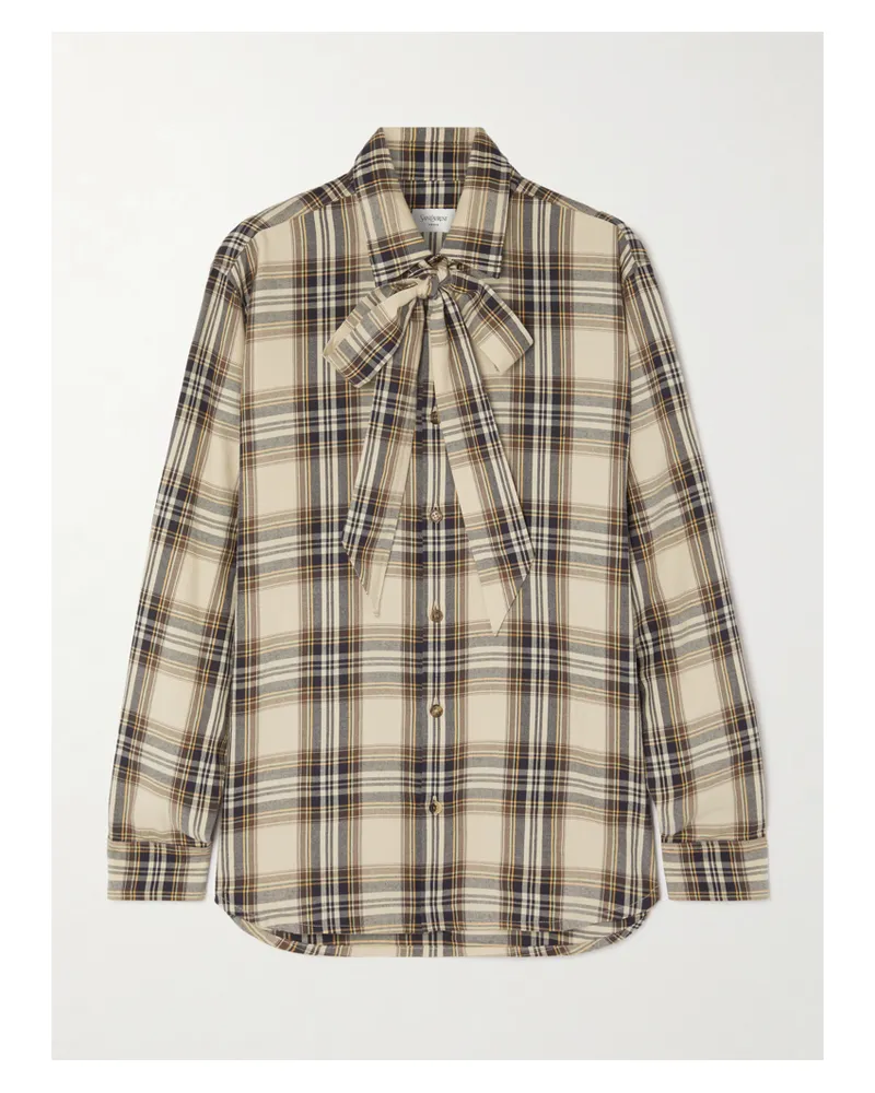 Saint Laurent Hemd Aus Einer Karierten Baumwollmischung Mit Schluppe - Neutral Neutral