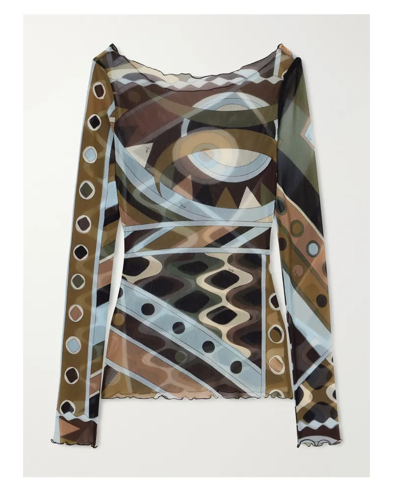 Emilio Pucci Printed Tulle Top - Green Green