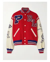 Ralph Lauren Letterman Collegejacke aus Wolle und Leder Rot