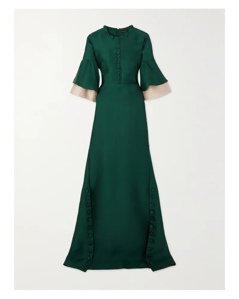 Reem Acra Robe Aus Glänzendem Piqué Mit Volants Und Zierknöpfen - Grün Grün