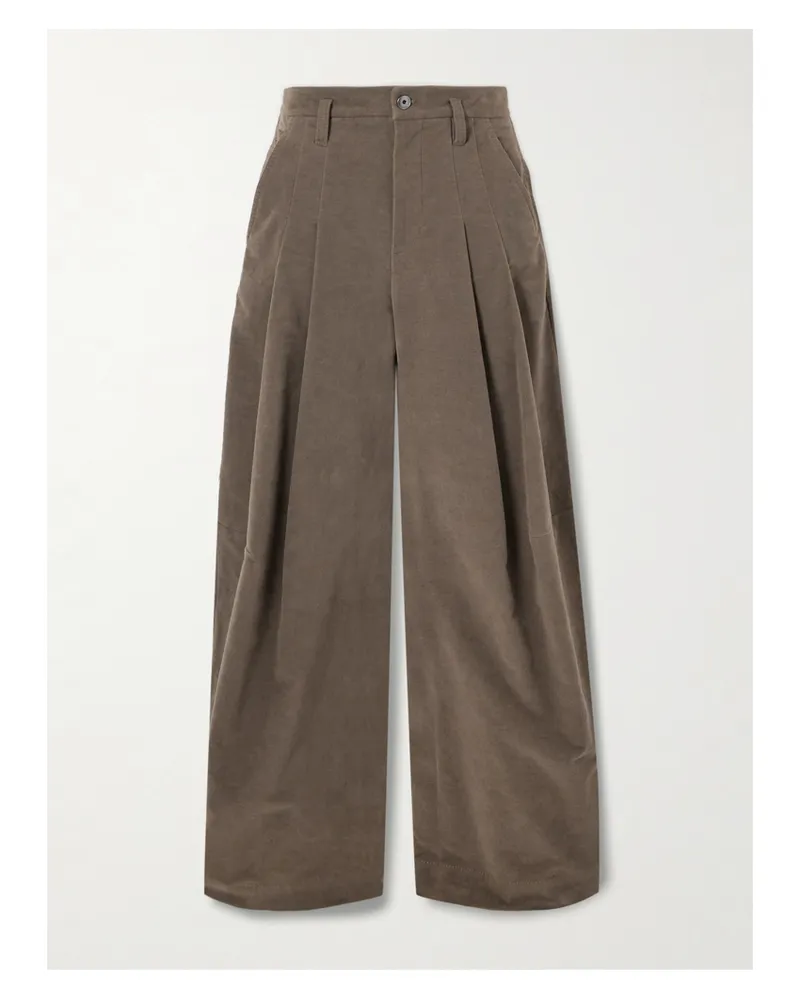 Brunello Cucinelli Hose Mit Weitem Bein Aus Einer Gebürsteten Baumwollmischung Mit Bundfalten - Braun Braun