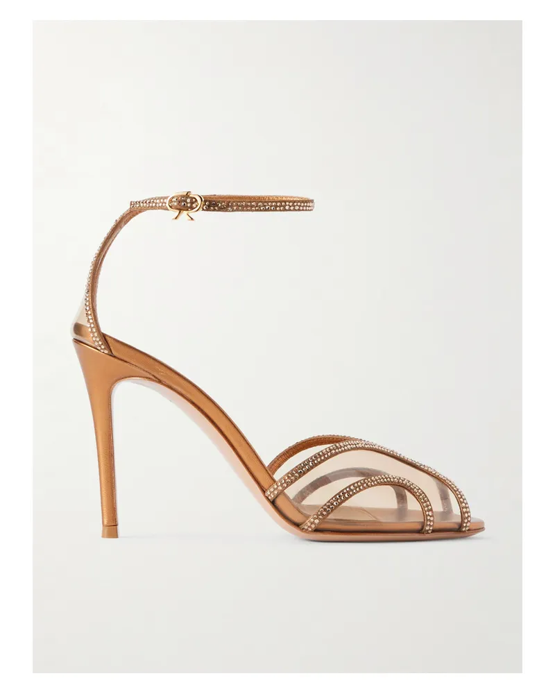 Gianvito Rossi 95 Sandalen Aus Metallic-leder Und Pvc Mit Kristallen Metallic