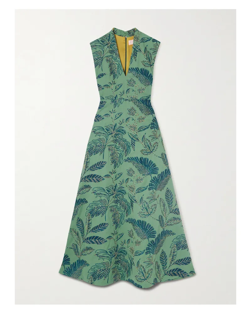 Marta Ferri Eugenio Embroidered Canvas Maxi Dress - Blue Blue