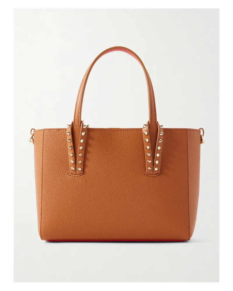 Christian Louboutin Cabata Mini Spiked Textured-leather Tote - Brown Brown