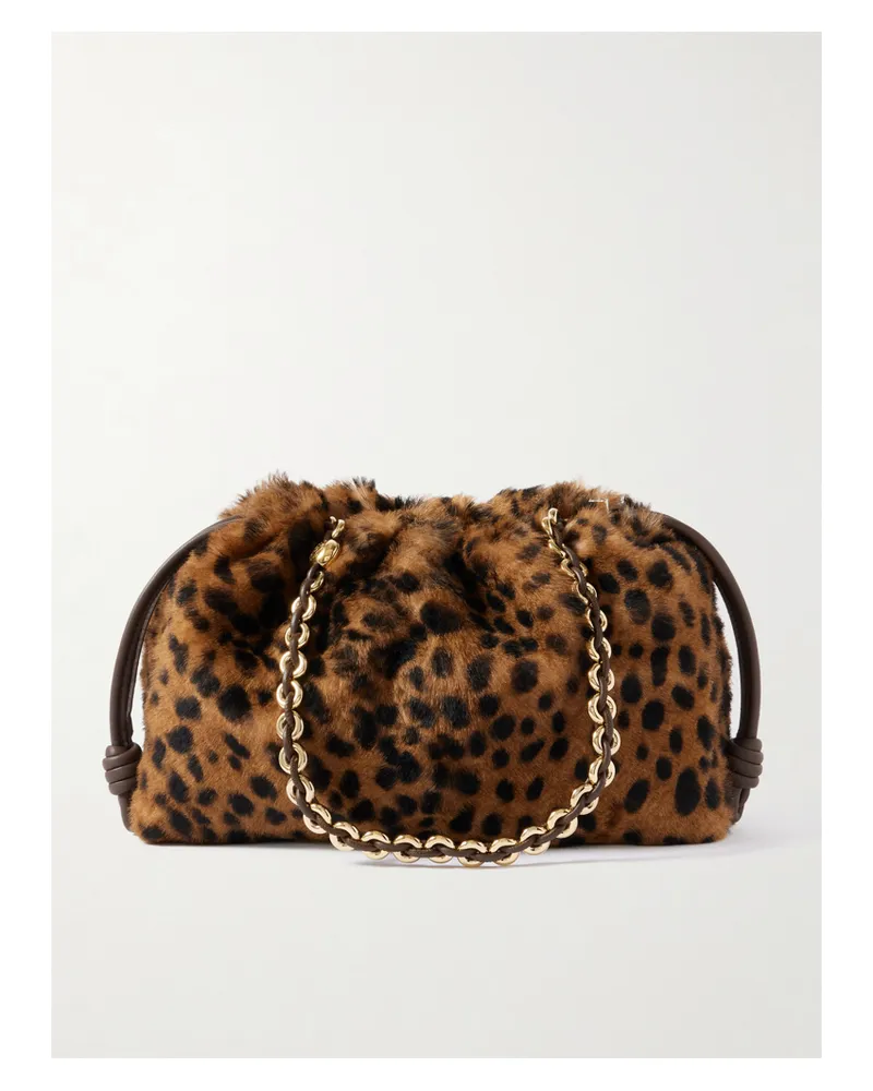 Loewe Flamenco Medium Leather-trimmed Leopard-print Shearling Clutch - Animal print Animal