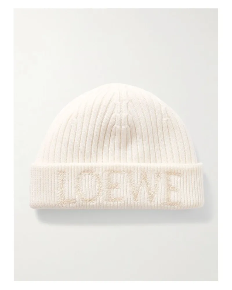 Loewe Beanie Aus Wolle Mit Stickerei - Weiß Weiß
