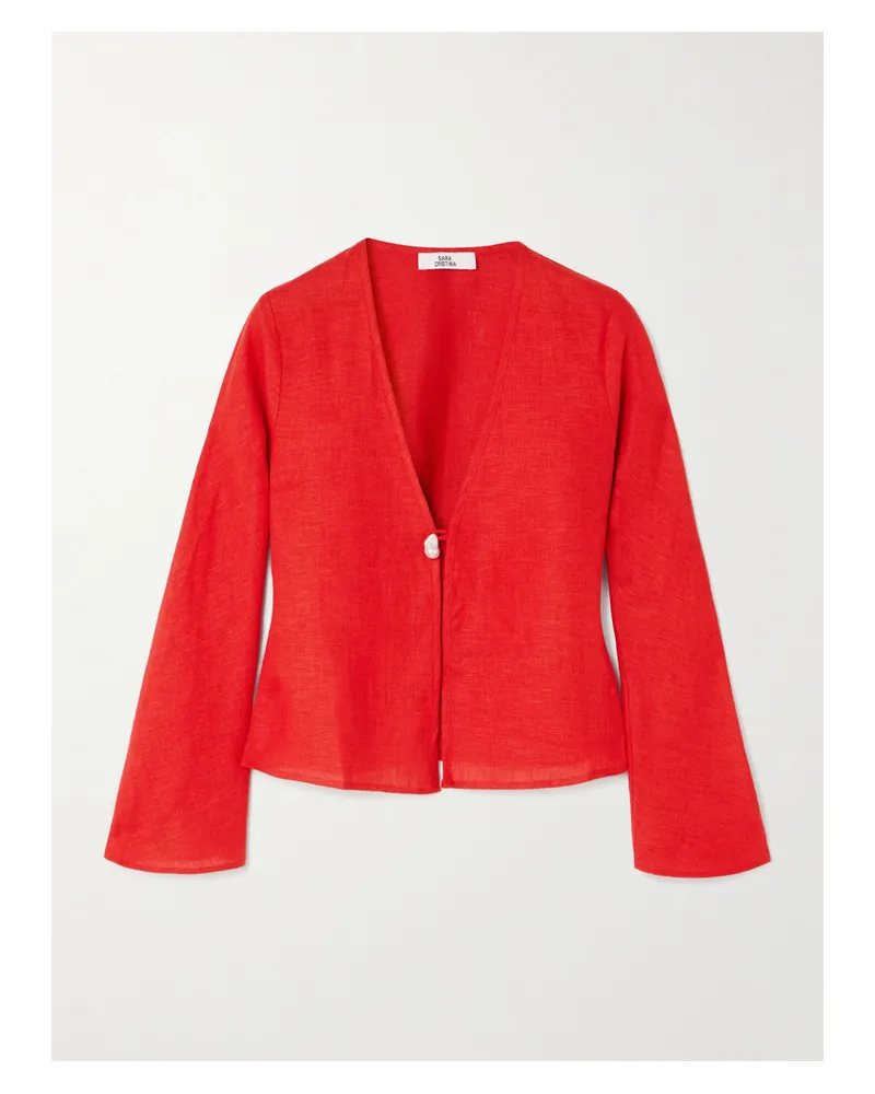 Sara Cristina Nerea Pearl-embellished Linen Top - Red Red