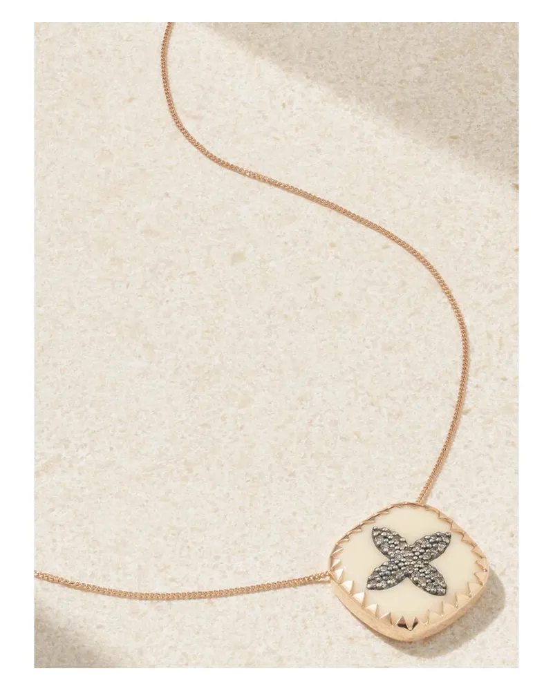 Pascale Monvoisin Bowie Kette Aus 14 Und 9 Karat Gold Mit Bakelit Und Diamanten - Creme Creme