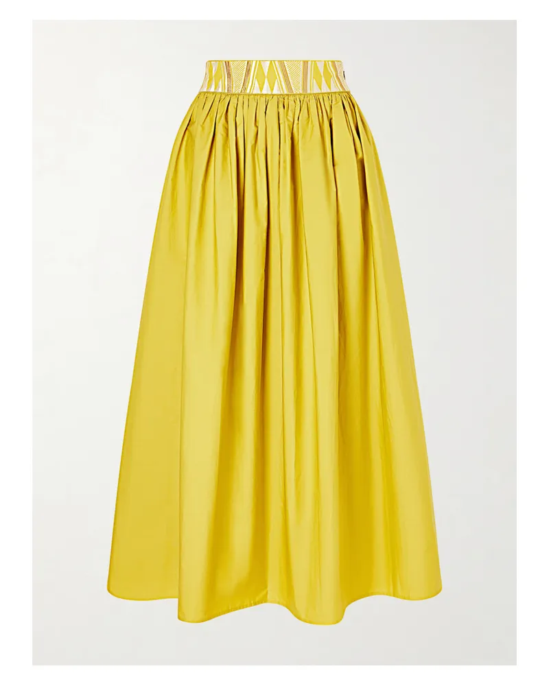 Emporio Sirenuse Ombretta Embroidered Cotton-blend Poplin Midi Skirt - Green Green