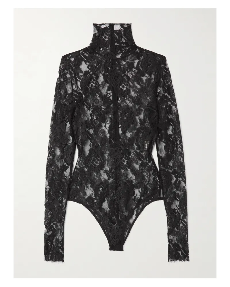 Valentino Garavani Body Aus Stretch-spitze Mit Stehkragen - Schwarz Schwarz