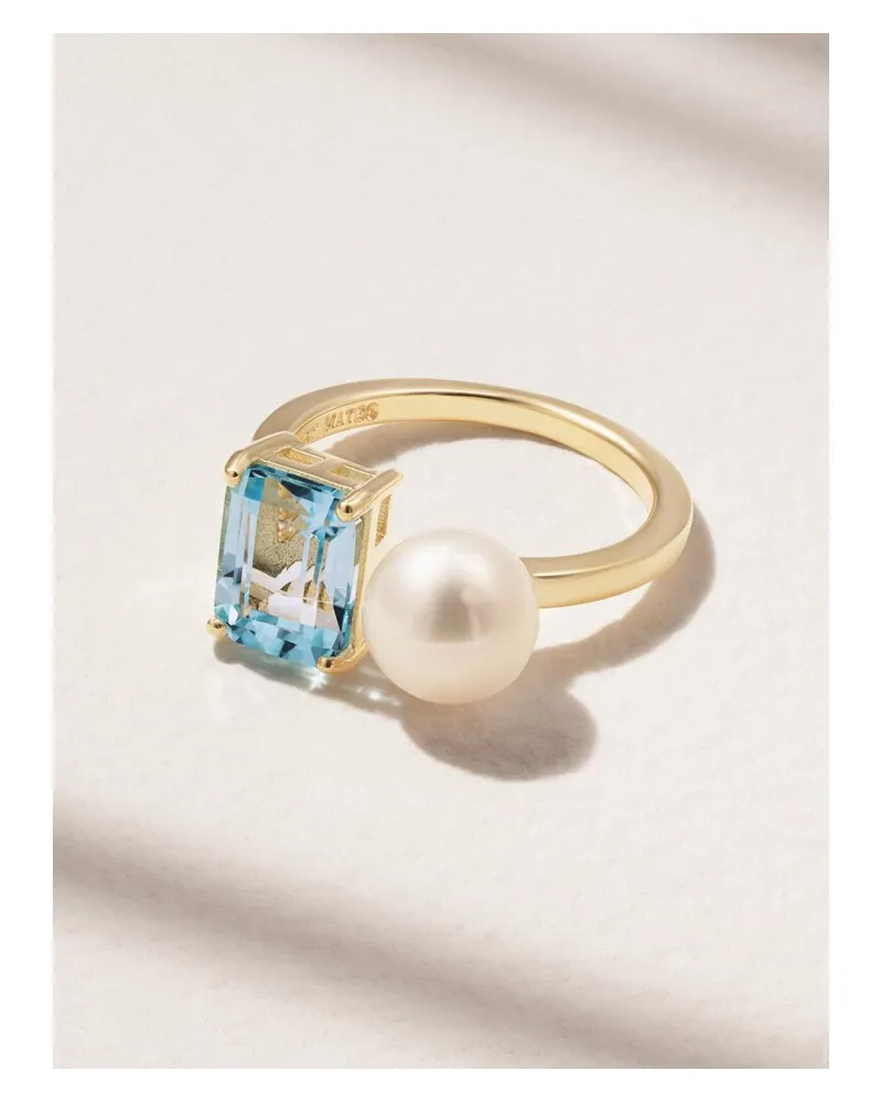 MATEO Ring Aus 14 Karat Gold Mit Topas Und Perle - Blau Blau