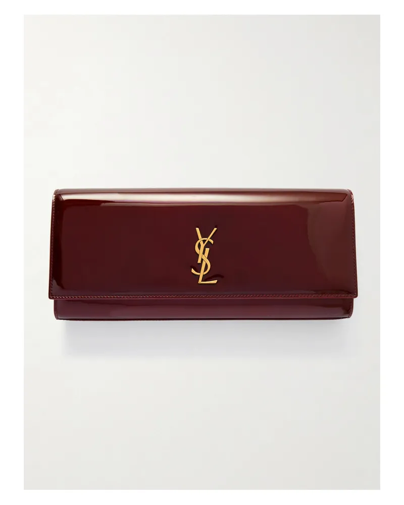 Saint Laurent Kate Patent-leather Clutch - Burgundy Burgundy