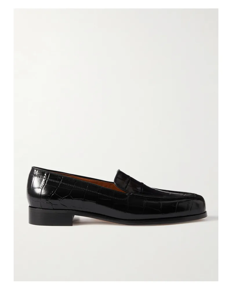 Emme Parsons Danielle Croc-effect Patent-leather Loafers - Black Black