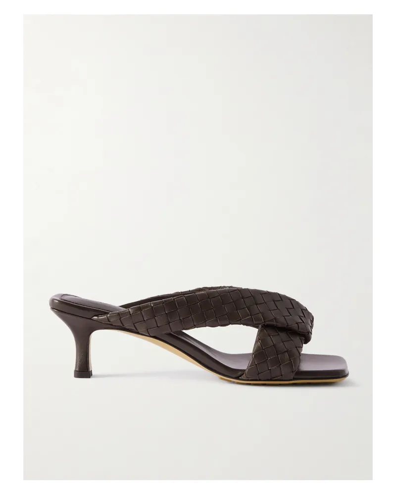 Bottega Veneta Riva Intrecciato Leather Mules - Brown Brown