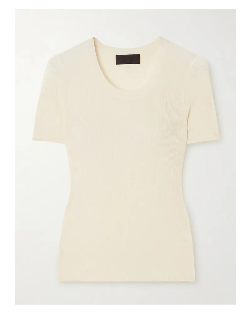 Nili Lotan Araceli T-shirt Aus Gerippter Seide - Elfenbein Elfenbein