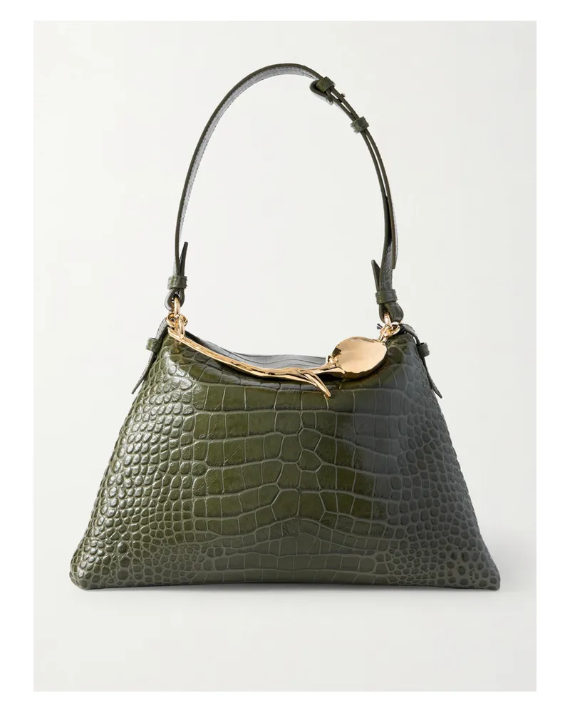 Erdem Bloom Große Schultertasche Aus Leder Mit Krokodileffekt Und Verzierung - Grün Grün