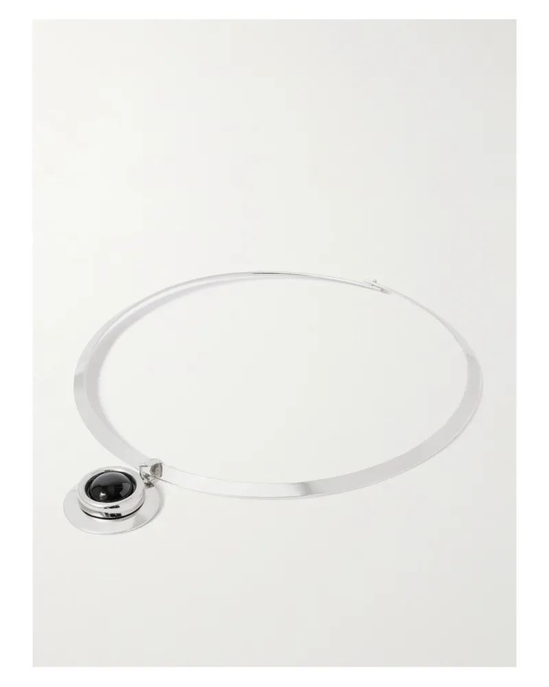 Jennifer Behr Alva Versilberter Halsreif Mit Onyx Silber