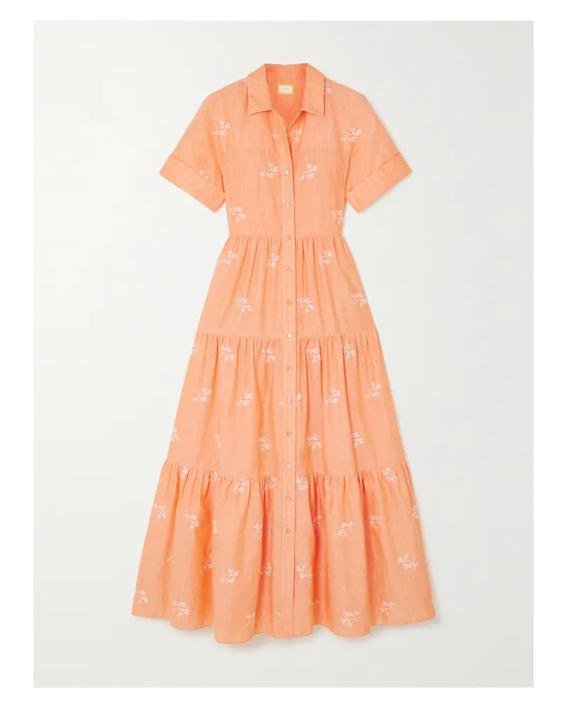 Erdem Helena Oversized-maxi-hemdblusenkleid Aus Gaze Aus Einer Baumwollmischung Mit Stickereien - Orange Orange