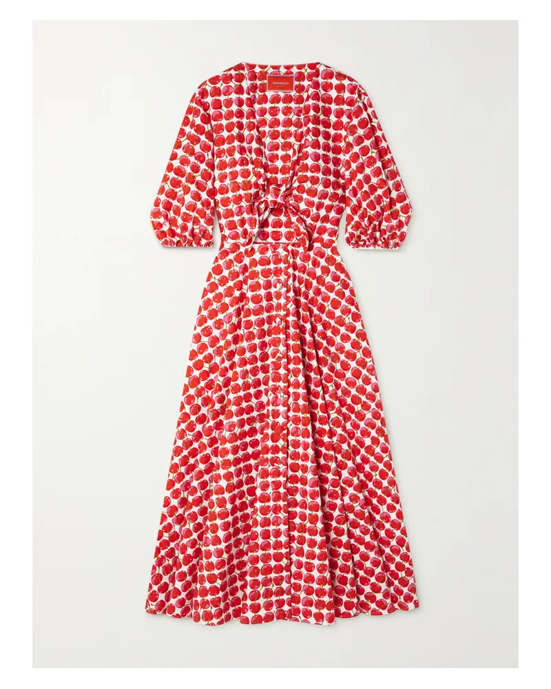 La DoubleJ Peek-a-boo Midikleid Aus Baumwollpopeline Mit Print Zum Binden - Rot Rot