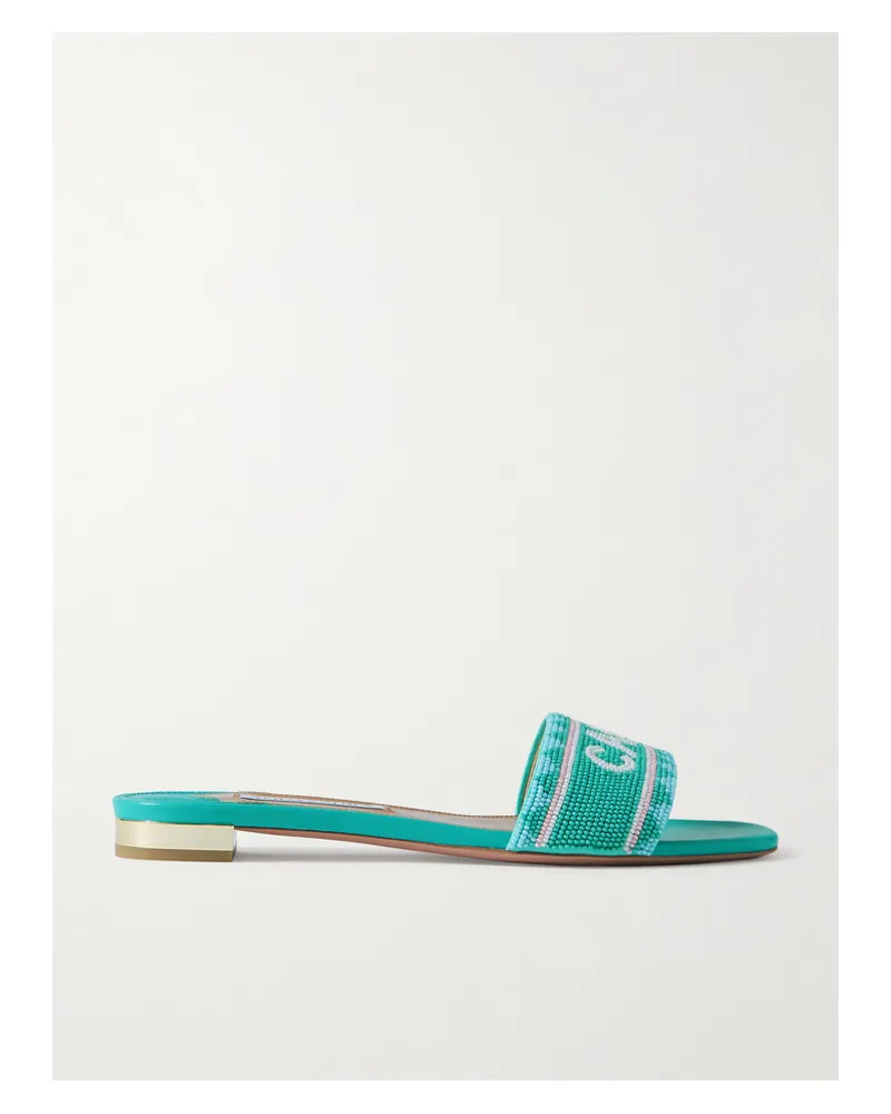 Aquazzura Capri Pantoletten Aus Leder Mit Zierperlen - Blau Blau