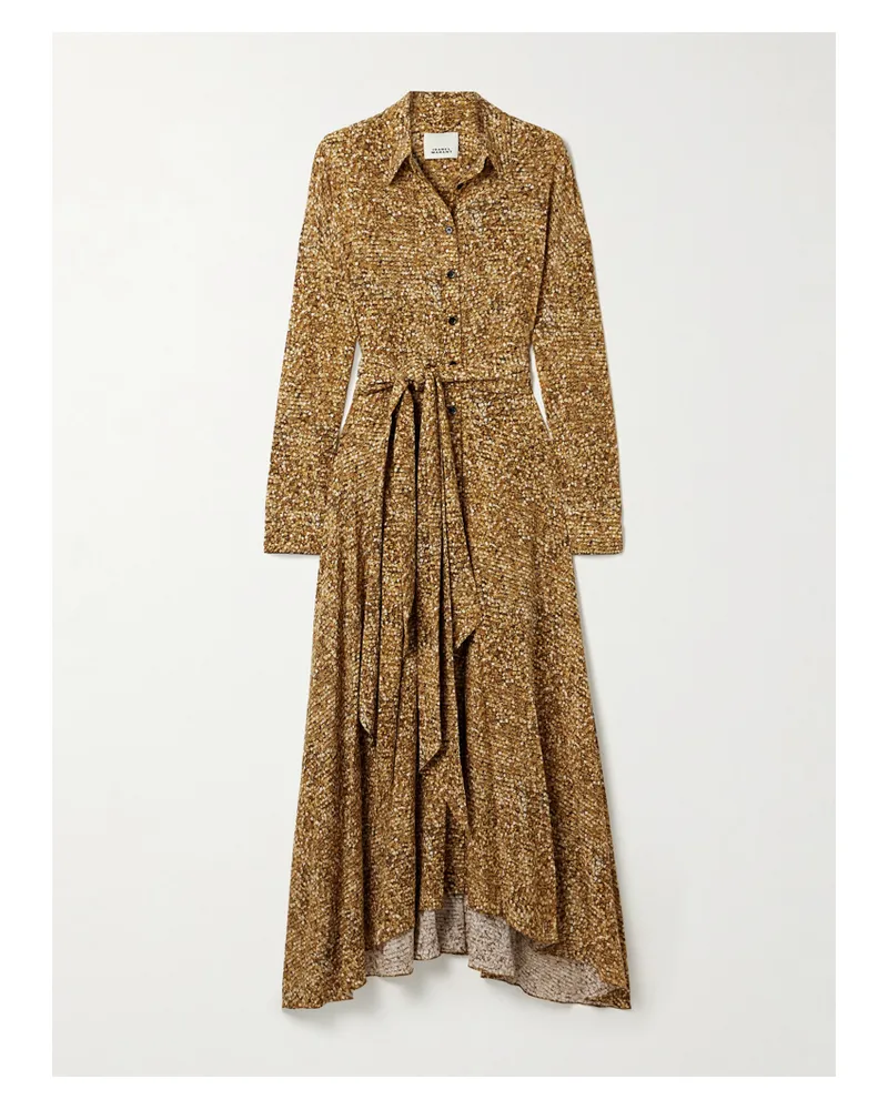 Isabel Marant Samantha Asymmetrisches Hemdblusenkleid Aus Bedrucktem Crêpe De Chine Aus Stretch-seide - Braun Braun