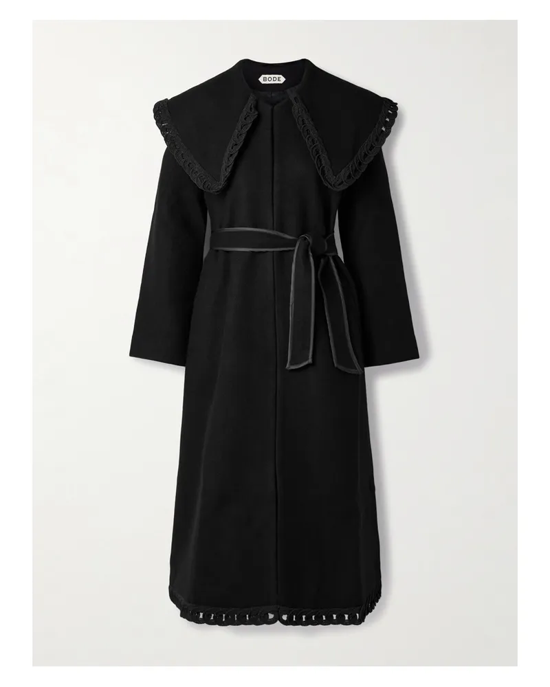 BODE Dover Belted Embroidered Wool Coat - Black Black