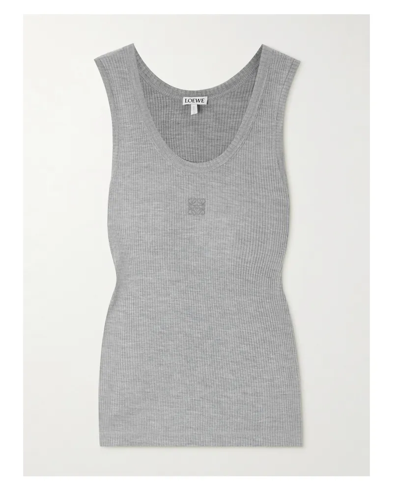 Loewe Anagram Tanktop Aus Geripptem Seiden-jersey Mit Stickerei - Grau Grau
