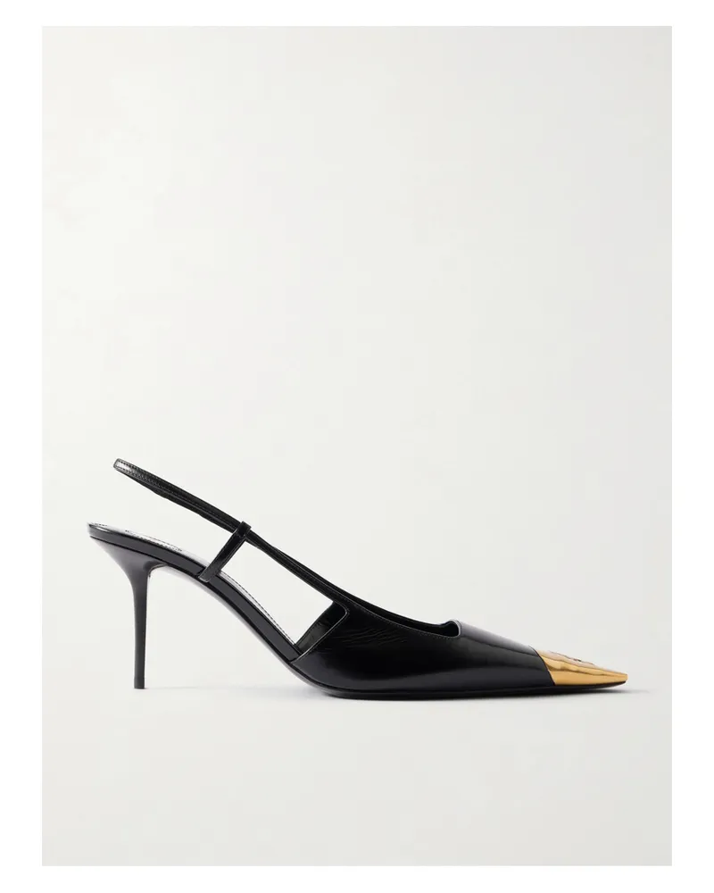 Saint Laurent Jeanne Embellished Leather Slingback Pumps - Black Black