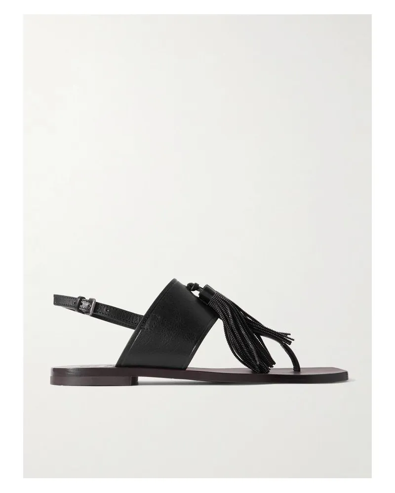 Brunello Cucinelli Sandalen Aus Leder Mit Troddeln Und Zierperlen - Schwarz Schwarz