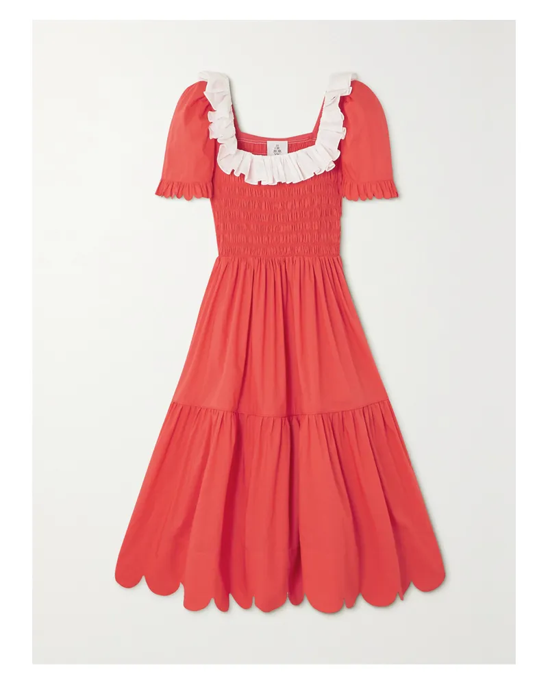 HORROR VACUI Laura Midikleid Aus Baumwolle Mit Wellenkanten Und Raffungen - Rot Rot