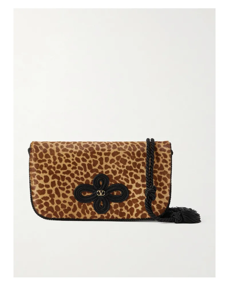Valentino Garavani Sans Fin Tasseled Cord-trimmed Leopard-print Calf Hair Clutch - Animal print Animal